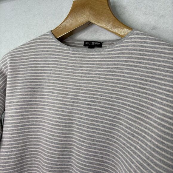 Eileen Fisher Women’s Gray Sz PS Striped 70% Organic Cotton/Silk Blend Sweater - Picture 4 of 8